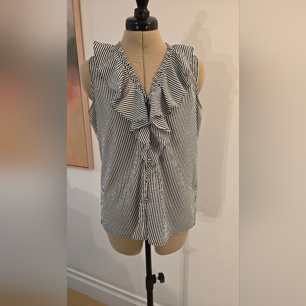 Karl Lagerfeld Black and White Ruffled Blouse